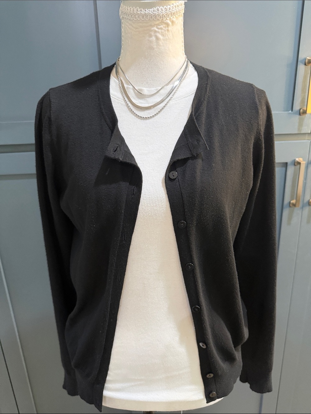 Time and Tru Black Button-Front Cardigan